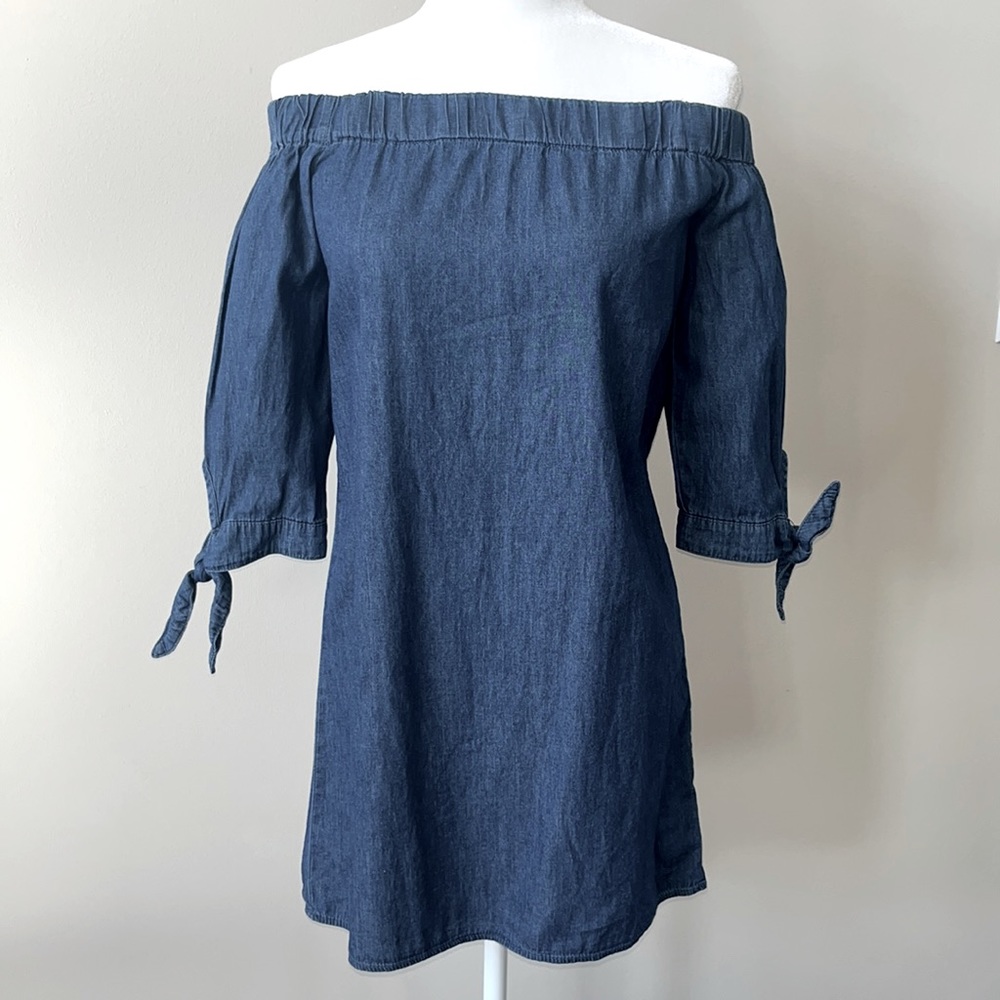 Charlotte Russe Off the Shoulder Cotton Denim Style Dress 3/4 Sleeves Size XS